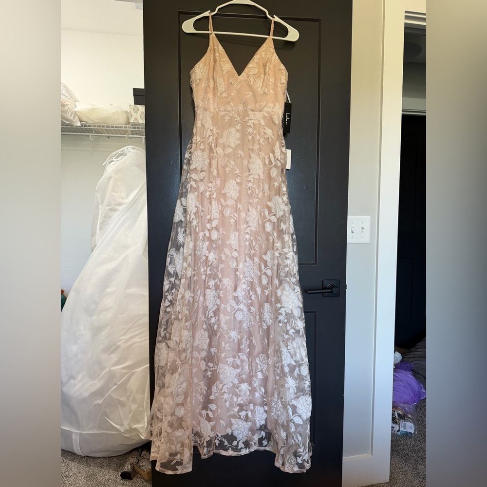 Lulu's Blush and White Lace Maxi Dress